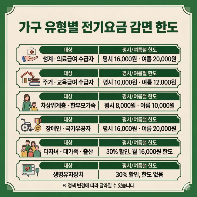 전기요금 감면 대상 확인 방법 — 신청 안 하면 그냥 내는 돈입니다 가구유형별 전기요금 감면한도