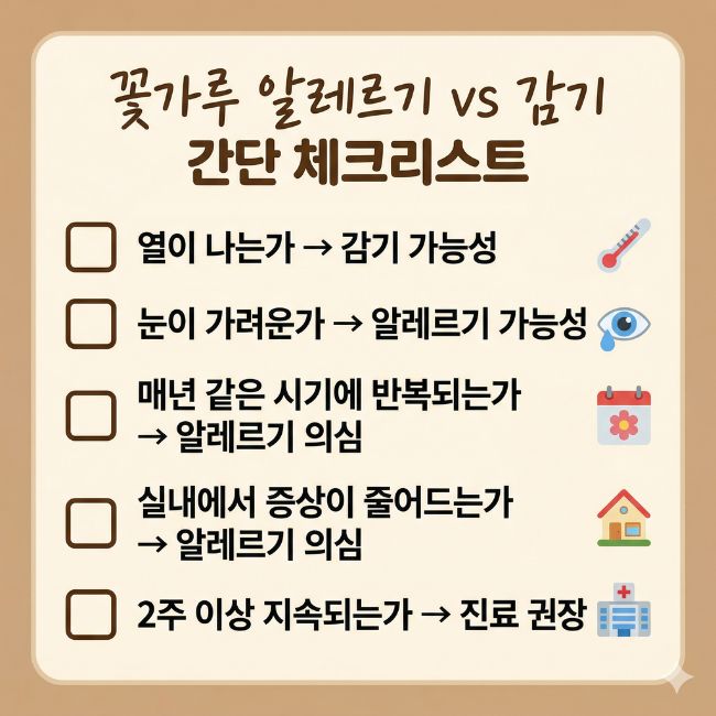 꽃가루 알레르기 감기 체크리스트